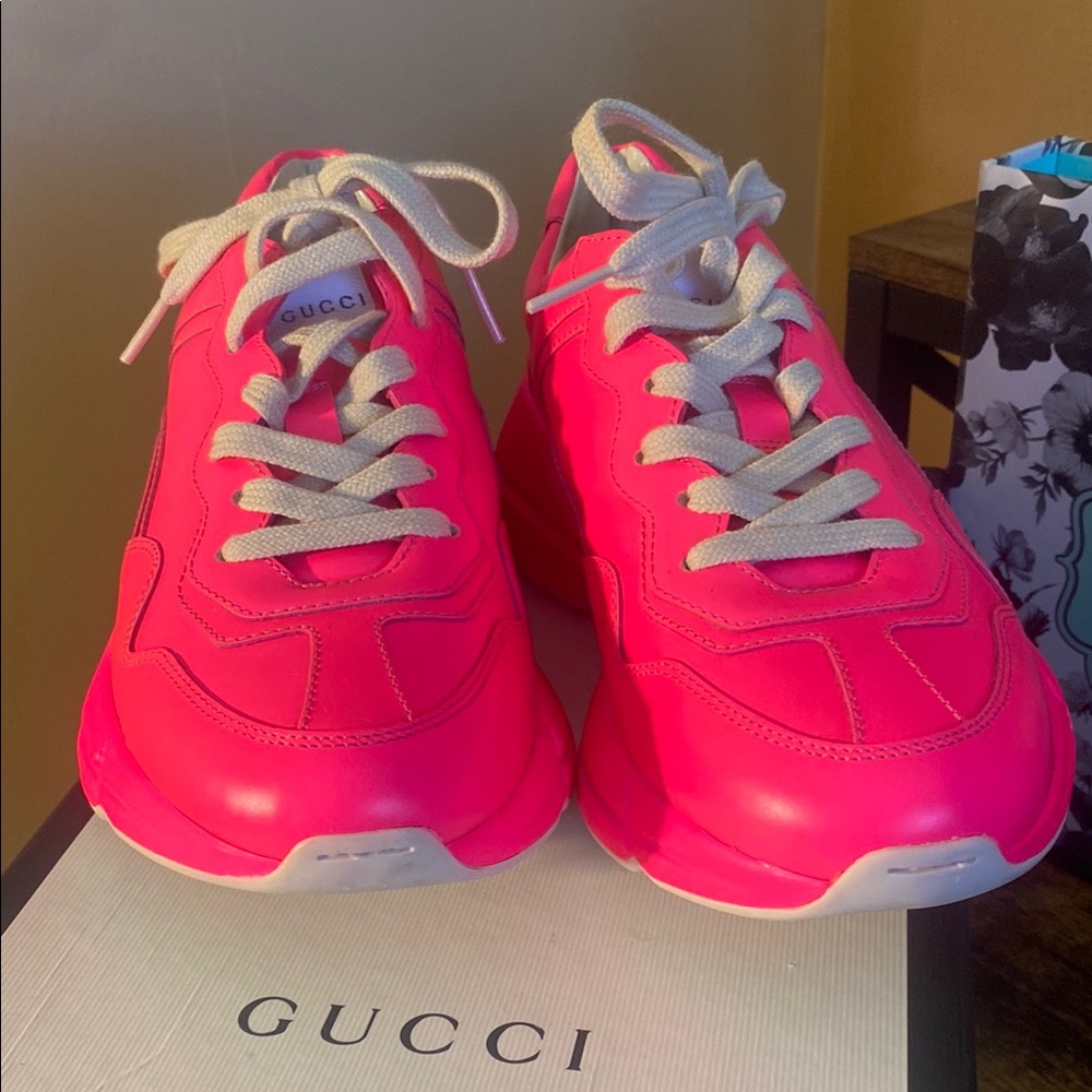 Fluorescent Pink Gucci Athletic Shoes